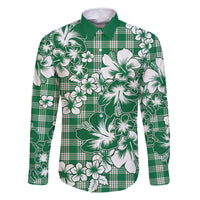 Hibiscus Pakala Emerald Green Family Matching Off Shoulder Short Dress and Hawaiian Shirt Tropical Floral Stylized - Polynesian Pride