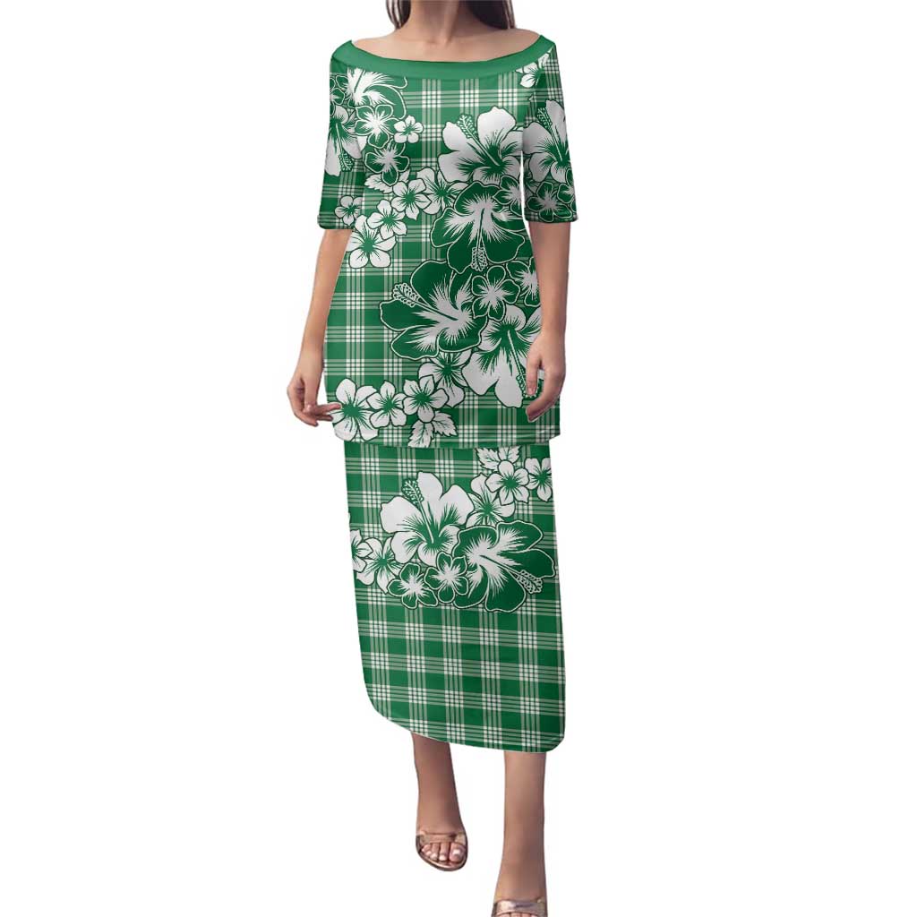 Hibiscus Pakala Emerald Green Family Matching Puletasi and Hawaiian Shirt Tropical Floral Stylized - Polynesian Pride