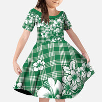 Hibiscus Pakala Emerald Green Family Matching Short Sleeve Bodycon Dress and Hawaiian Shirt Tropical Floral Stylized - Polynesian Pride