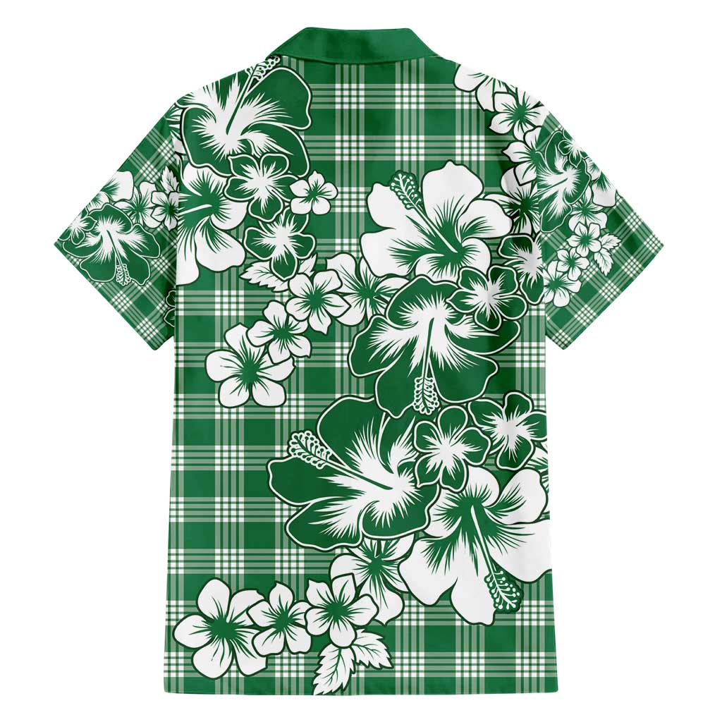 Hibiscus Pakala Emerald Green Family Matching Short Sleeve Bodycon Dress and Hawaiian Shirt Tropical Floral Stylized - Polynesian Pride