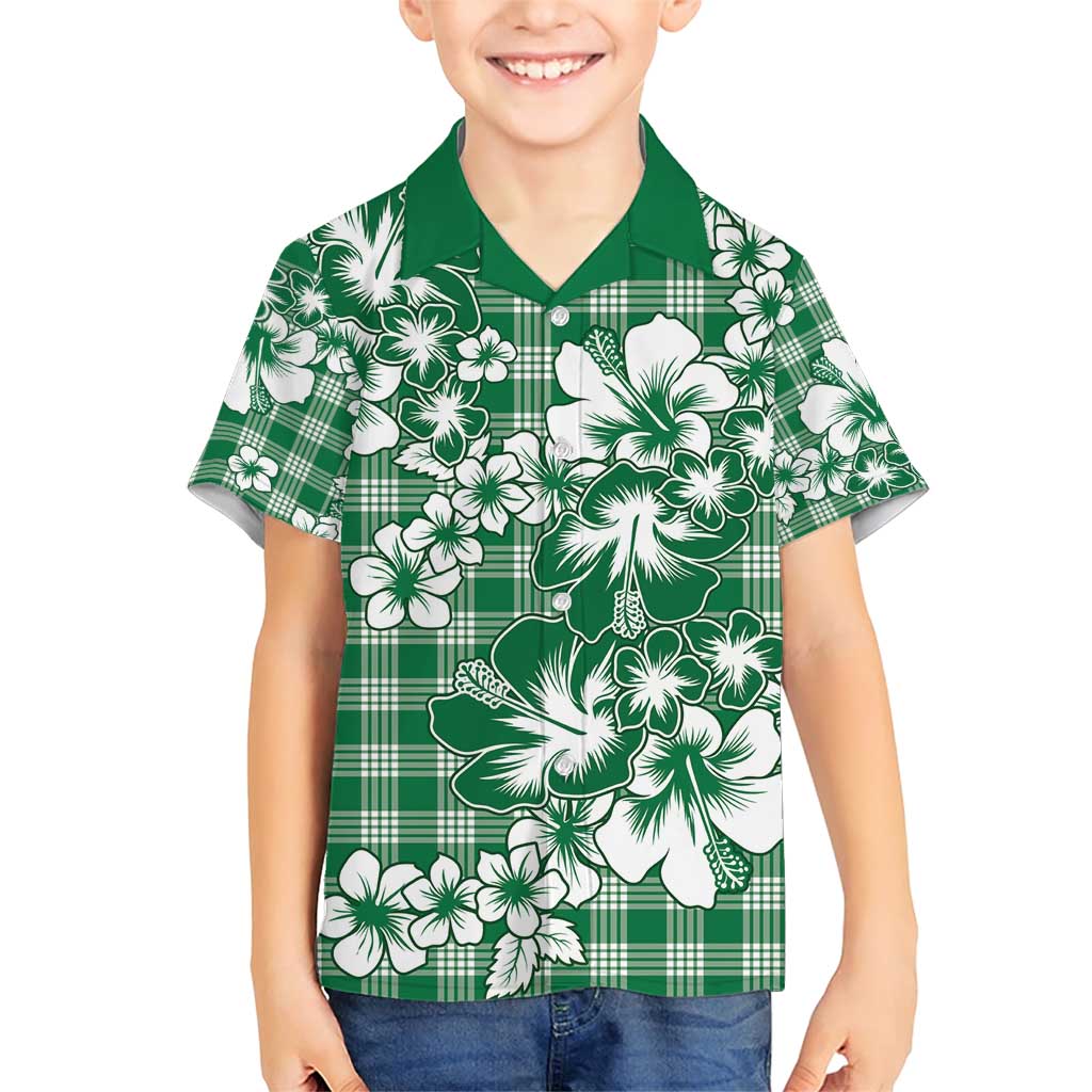 Hibiscus Pakala Emerald Green Family Matching Short Sleeve Bodycon Dress and Hawaiian Shirt Tropical Floral Stylized - Polynesian Pride