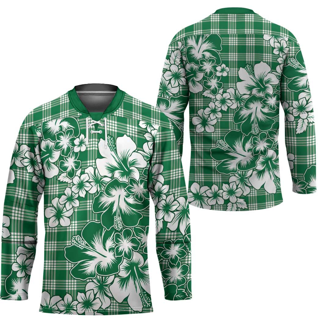 Hibiscus Pakala Emerald Green Hockey Jersey Tropical Floral Stylized - Polynesian Pride