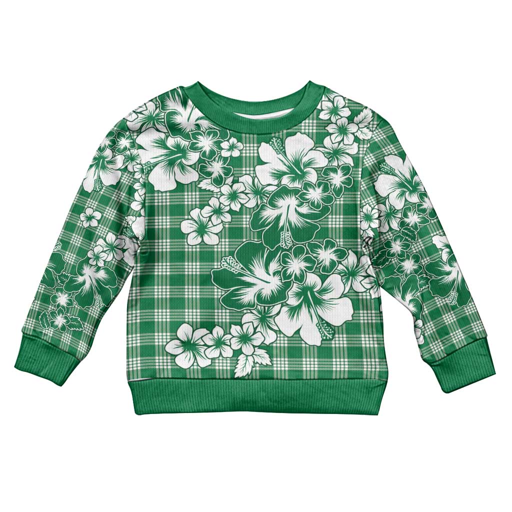 Hibiscus Pakala Emerald Green Kid Ugly Christmas Sweater Tropical Floral Stylized - Polynesian Pride