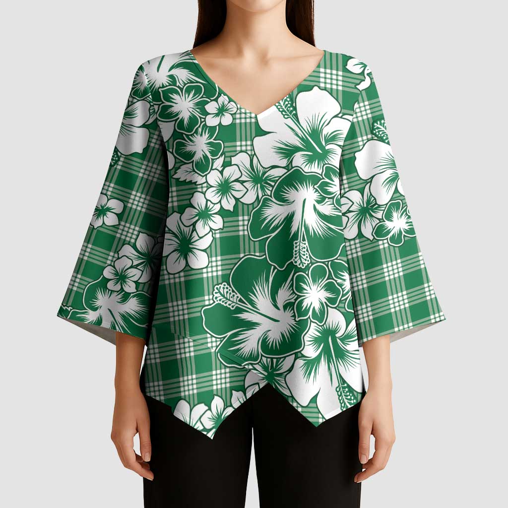Hibiscus Pakala Emerald Green Kimono Sleeve Blouse Tropical Floral Stylized - Polynesian Pride