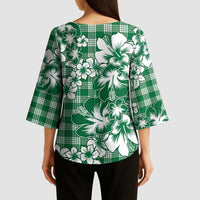 Hibiscus Pakala Emerald Green Kimono Sleeve Blouse Tropical Floral Stylized - Polynesian Pride