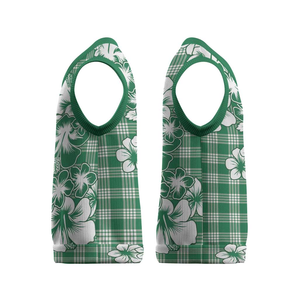Hibiscus Pakala Emerald Green Christmas Knitted V-Neck Vest Tropical Floral Stylized LT01 - Polynesian Pride