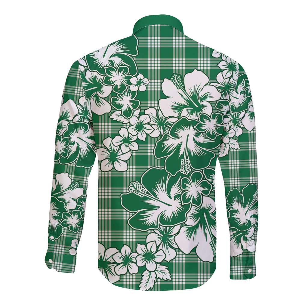 Hibiscus Pakala Emerald Green Long Sleeve Button Shirt Tropical Floral Stylized - Polynesian Pride