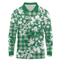 Hibiscus Pakala Emerald Green Long Sleeve Polo Shirt Tropical Floral Stylized - Polynesian Pride