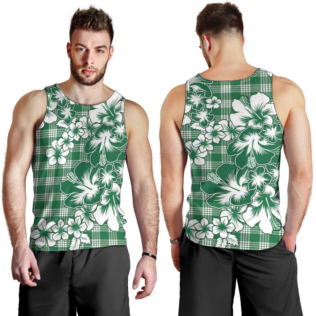 Hibiscus Pakala Emerald Green Men Tank Top Tropical Floral Stylized - Polynesian Pride