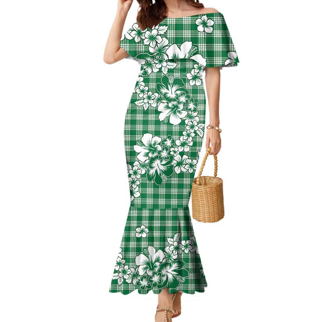 Hibiscus Pakala Emerald Green Mermaid Dress Tropical Floral Stylized - Polynesian Pride