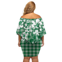 Hibiscus Pakala Emerald Green Off Shoulder Short Dress Tropical Floral Stylized - Polynesian Pride