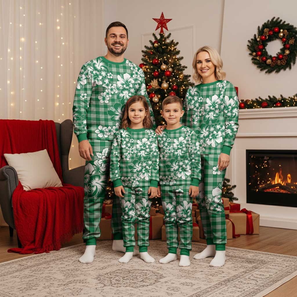 Hibiscus Pakala Emerald Green Christmas Pajama Set Tropical Floral Stylized - Polynesian Pride