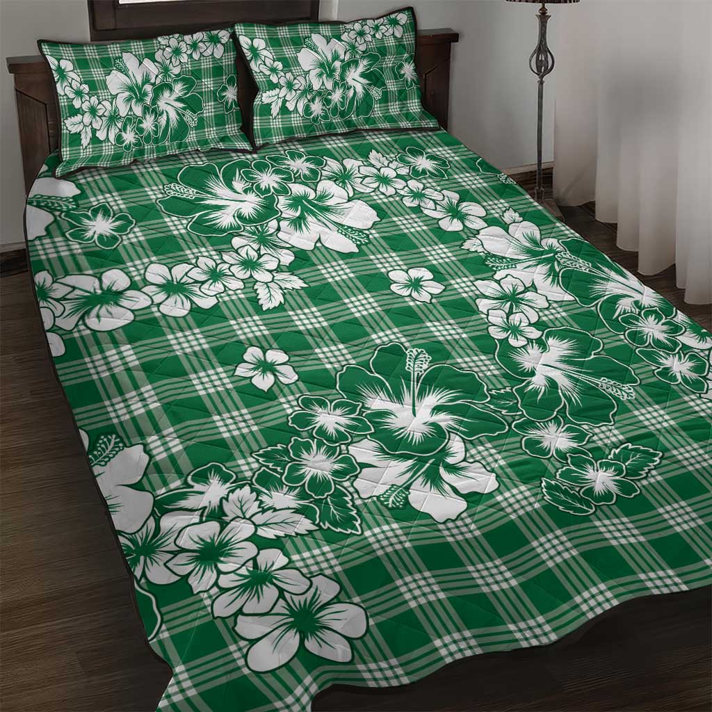 Hibiscus Pakala Emerald Green Quilt Bed Set Tropical Floral Stylized - Polynesian Pride