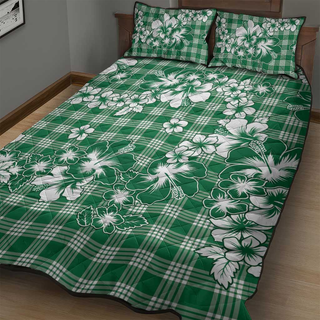 Hibiscus Pakala Emerald Green Quilt Bed Set Tropical Floral Stylized - Polynesian Pride