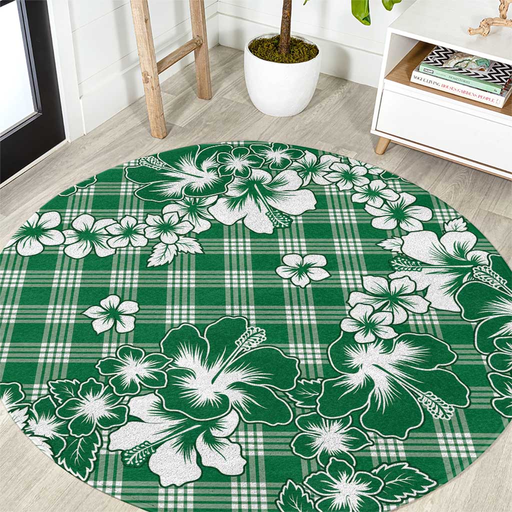Hibiscus Pakala Emerald Green Round Carpet Tropical Floral Stylized - Polynesian Pride