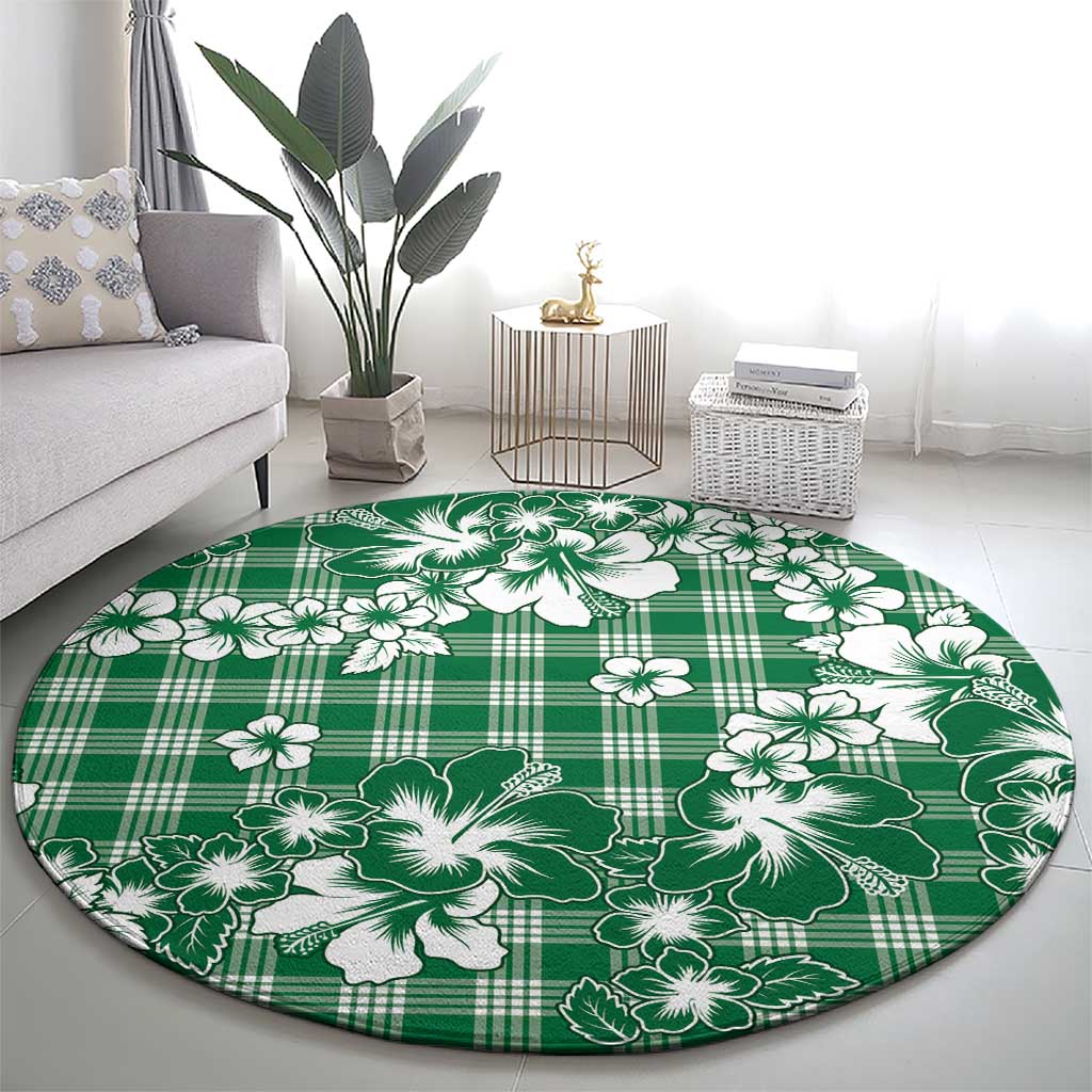 Hibiscus Pakala Emerald Green Round Carpet Tropical Floral Stylized - Polynesian Pride