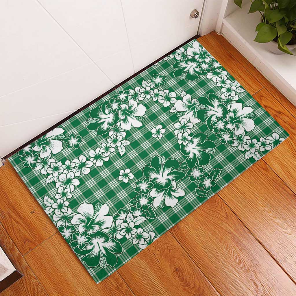 Hibiscus Pakala Emerald Green Rubber Doormat Tropical Floral Stylized - Polynesian Pride