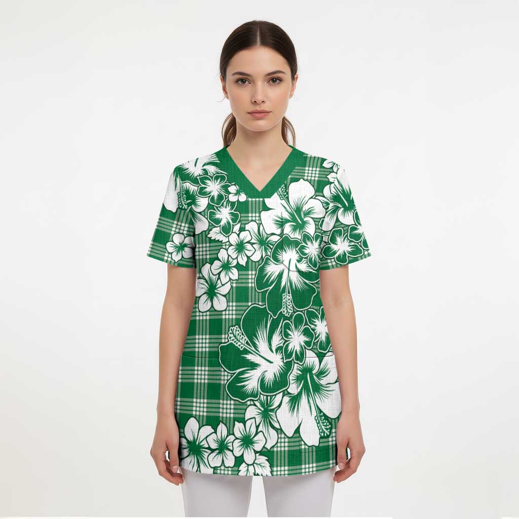 Hibiscus Pakala Emerald Green Scrub Top Tropical Floral Stylized - Polynesian Pride