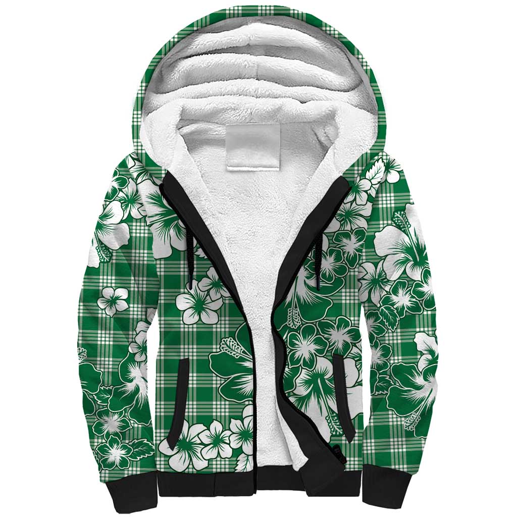 Hibiscus Pakala Emerald Green Sherpa Hoodie Tropical Floral Stylized - Polynesian Pride