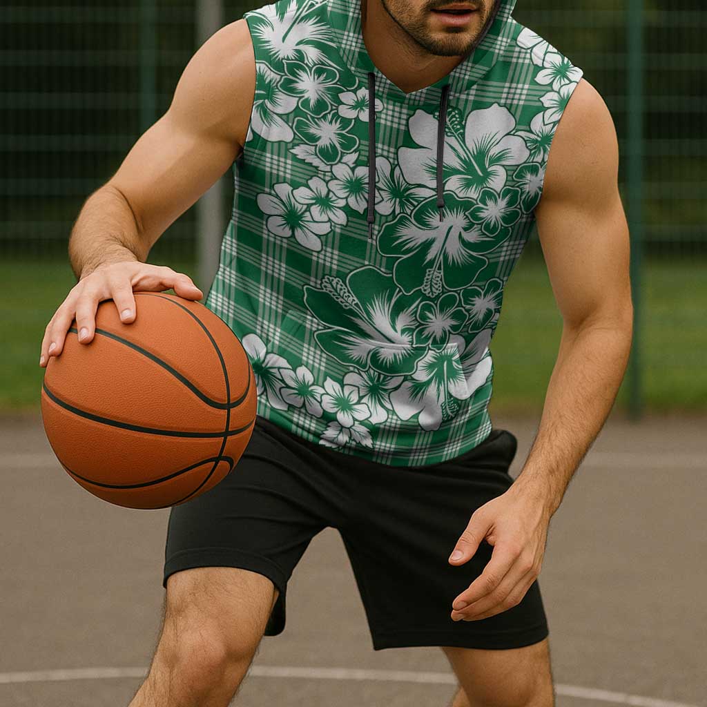 Hibiscus Pakala Emerald Green Sleeveless Hoodie Tropical Floral Stylized - Polynesian Pride