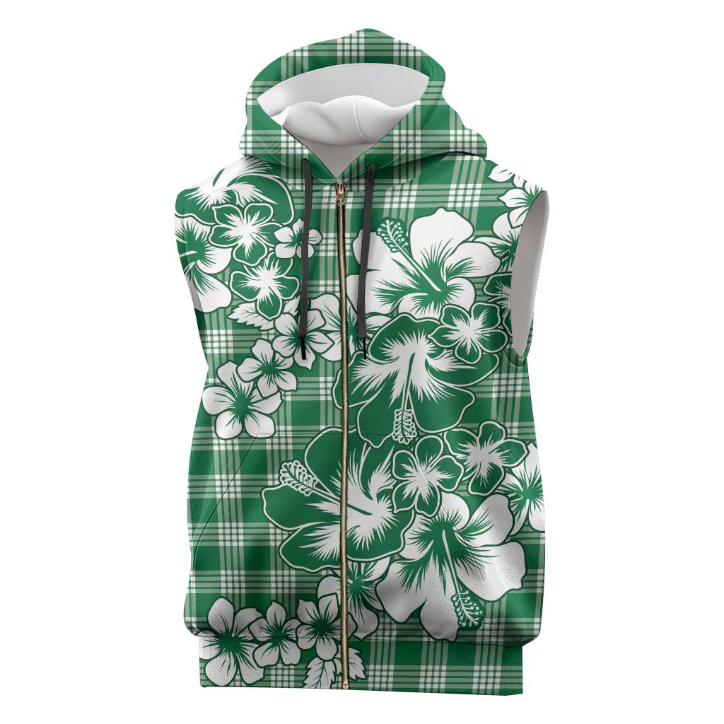 Hibiscus Pakala Emerald Green Sleeveless Zip Hoodie Tropical Floral Stylized - Polynesian Pride