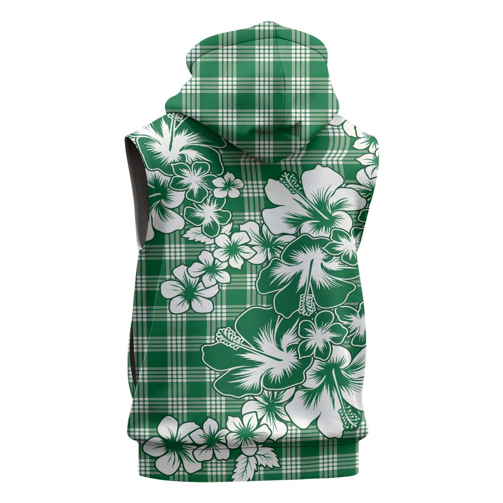 Hibiscus Pakala Emerald Green Sleeveless Zip Hoodie Tropical Floral Stylized - Polynesian Pride