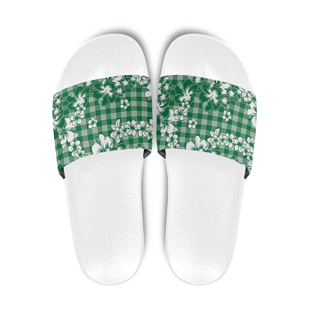 Hibiscus Pakala Emerald Green Slide Sandals Tropical Floral Stylized - Polynesian Pride