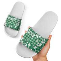 Hibiscus Pakala Emerald Green Slide Sandals Tropical Floral Stylized - Polynesian Pride