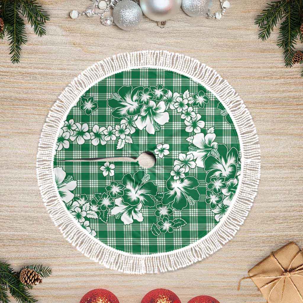 Hibiscus Pakala Emerald Green Tree Skirt Tropical Floral Stylized LT01 Fringed Green - Polynesian Pride