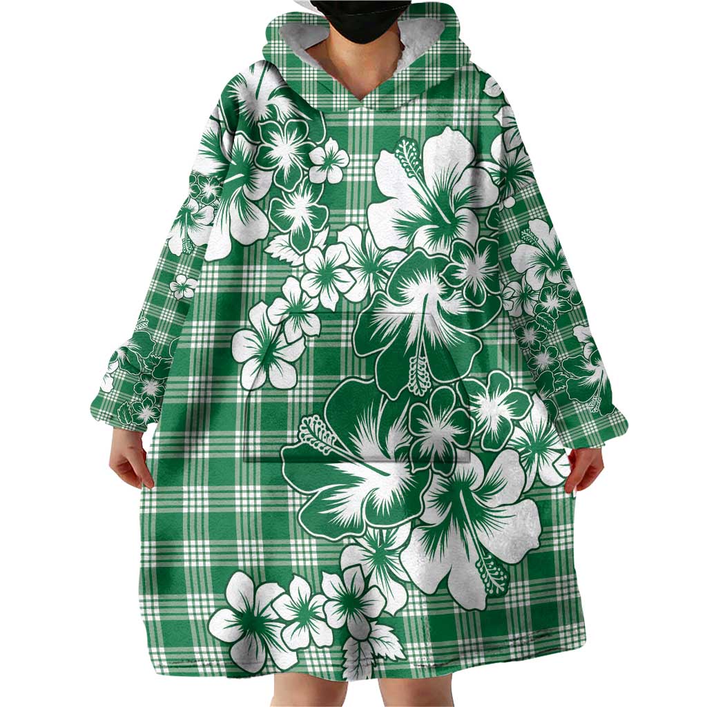 Hibiscus Pakala Emerald Green Wearable Blanket Hoodie Tropical Floral Stylized - Polynesian Pride