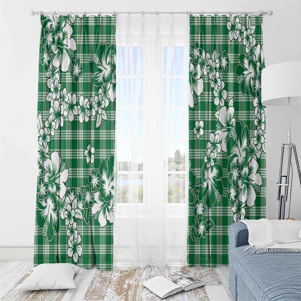 Hibiscus Pakala Emerald Green Window Curtain Tropical Floral Stylized - Polynesian Pride