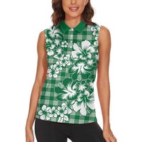 Hibiscus Pakala Emerald Green Women Sleeveless Polo Shirt Tropical Floral Stylized - Polynesian Pride
