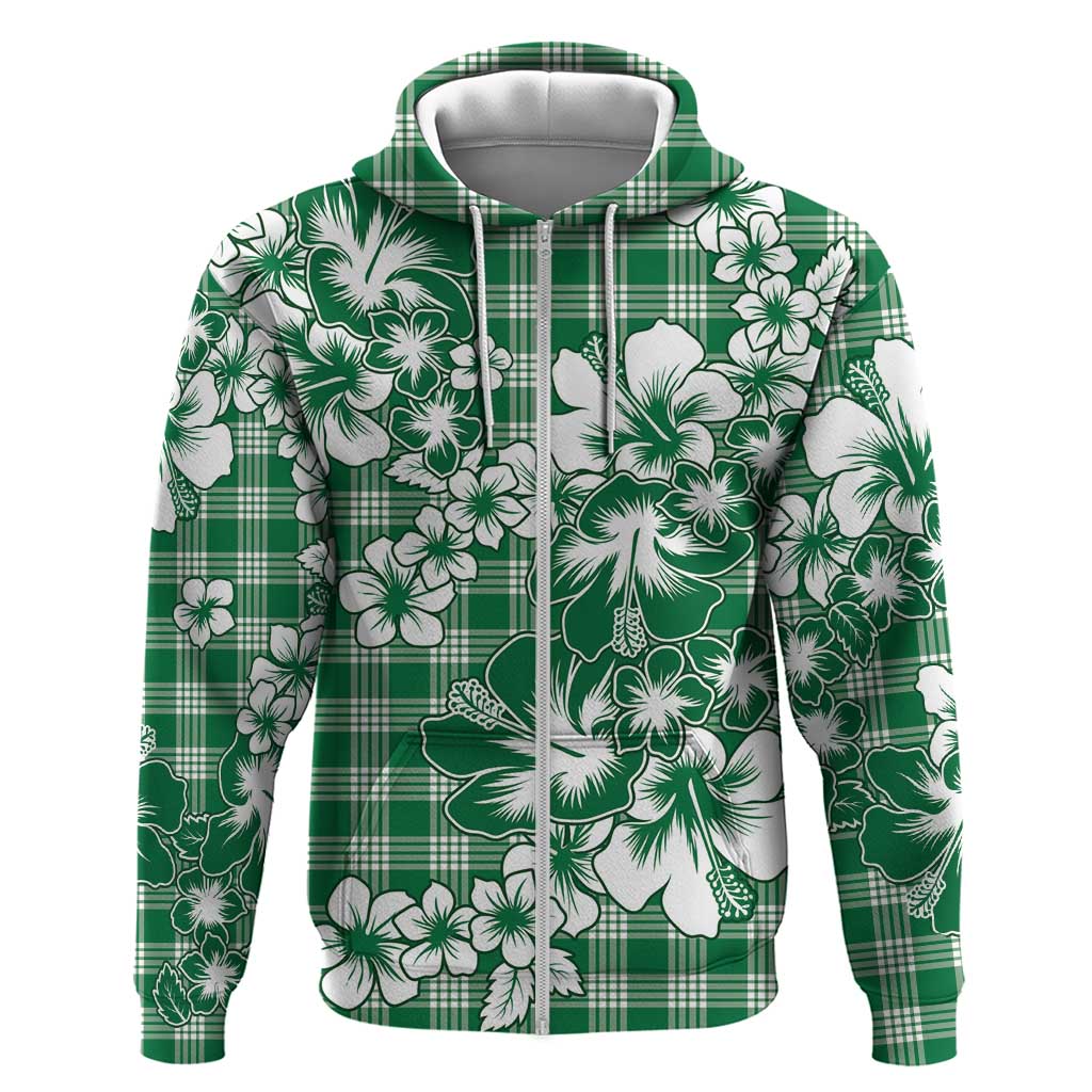 Hibiscus Pakala Emerald Green Zip Hoodie Tropical Floral Stylized - Polynesian Pride