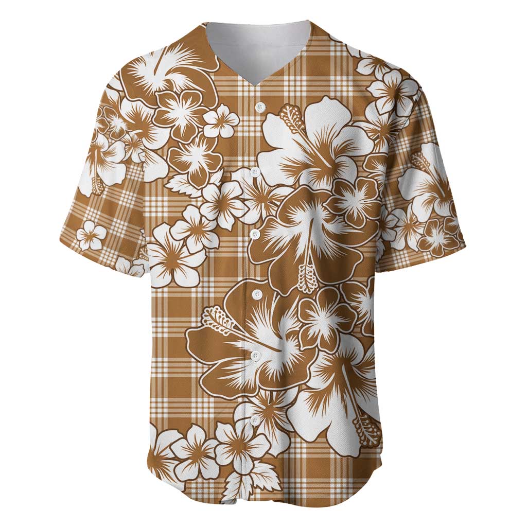 Hibiscus Pakala Bronze Brown Baseball Jersey Tropical Floral Stylized - Polynesian Pride