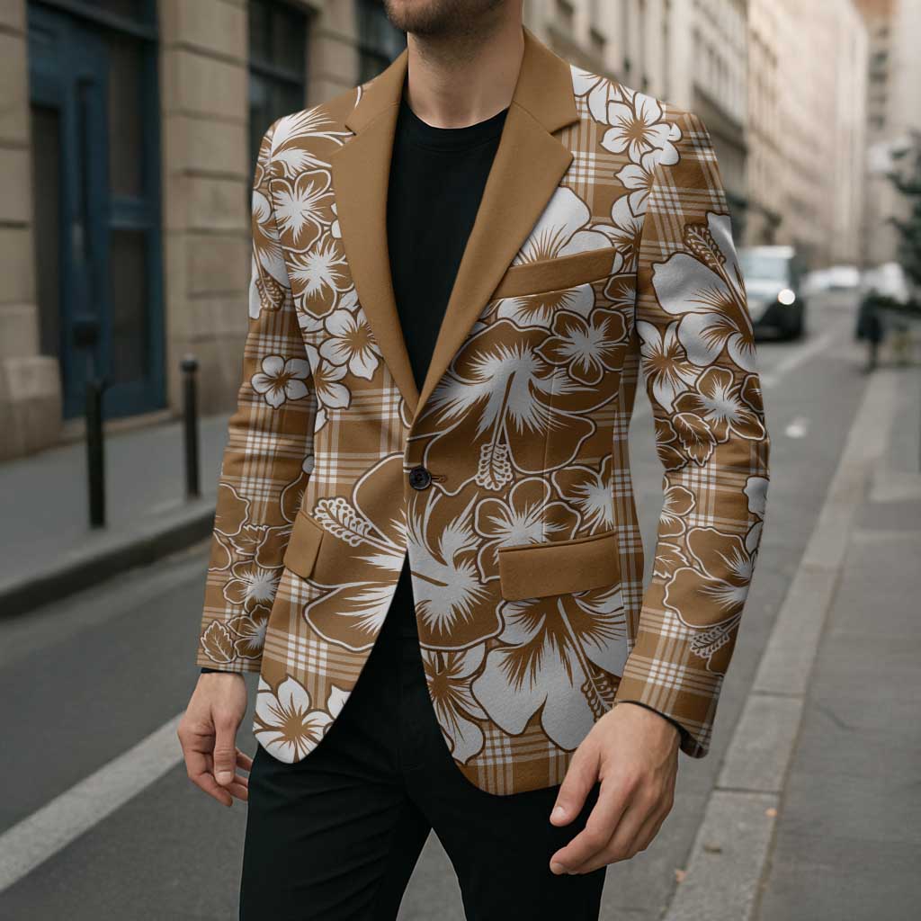 Hibiscus Pakala Bronze Brown Blazer Tropical Floral Stylized - Polynesian Pride
