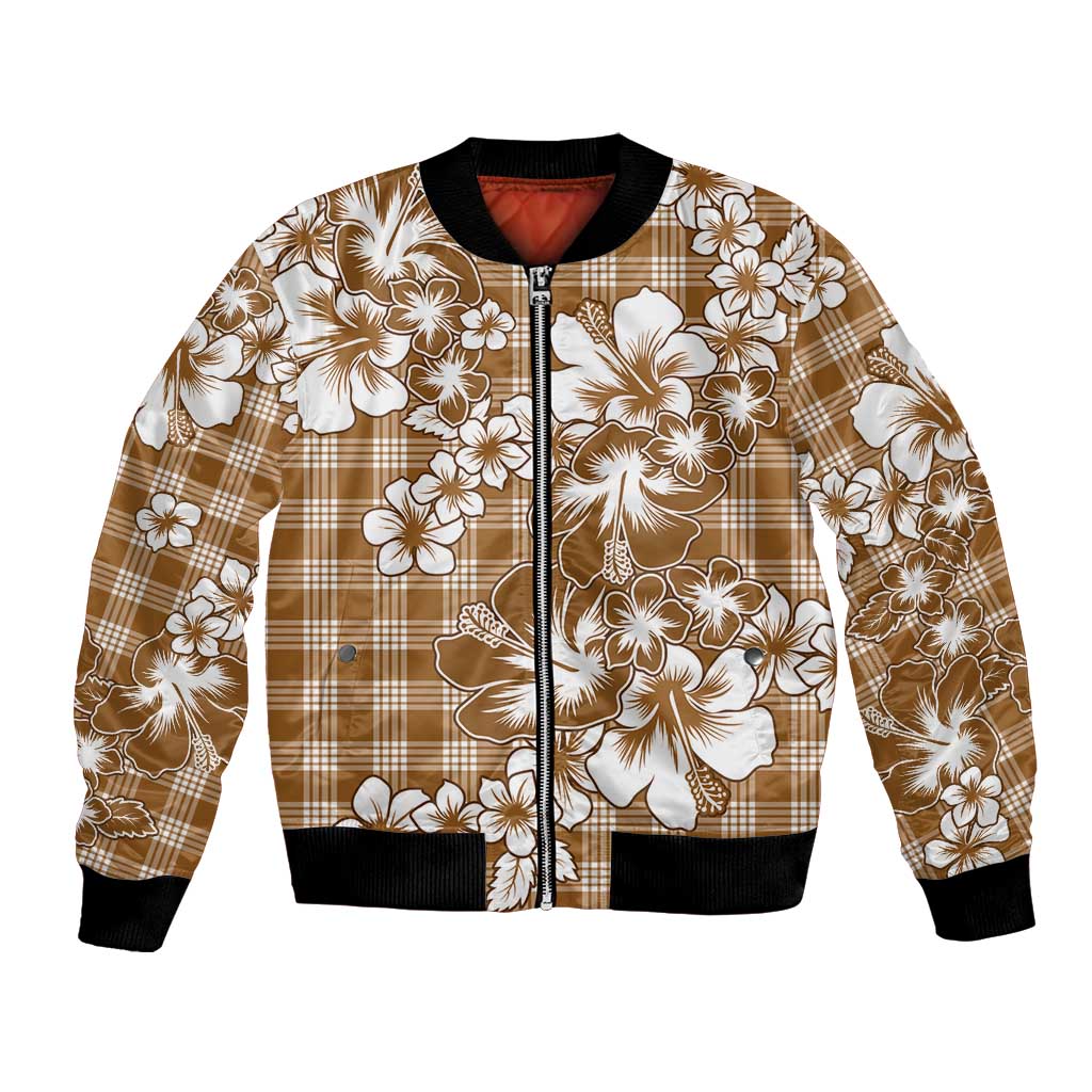 Hibiscus Pakala Bronze Brown Bomber Jacket Tropical Floral Stylized - Polynesian Pride