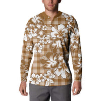 Hibiscus Pakala Bronze Brown Button Sweatshirt Tropical Floral Stylized - Polynesian Pride