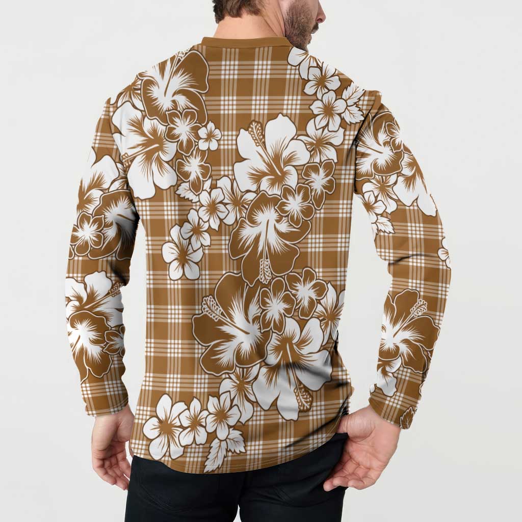 Hibiscus Pakala Bronze Brown Button Sweatshirt Tropical Floral Stylized - Polynesian Pride