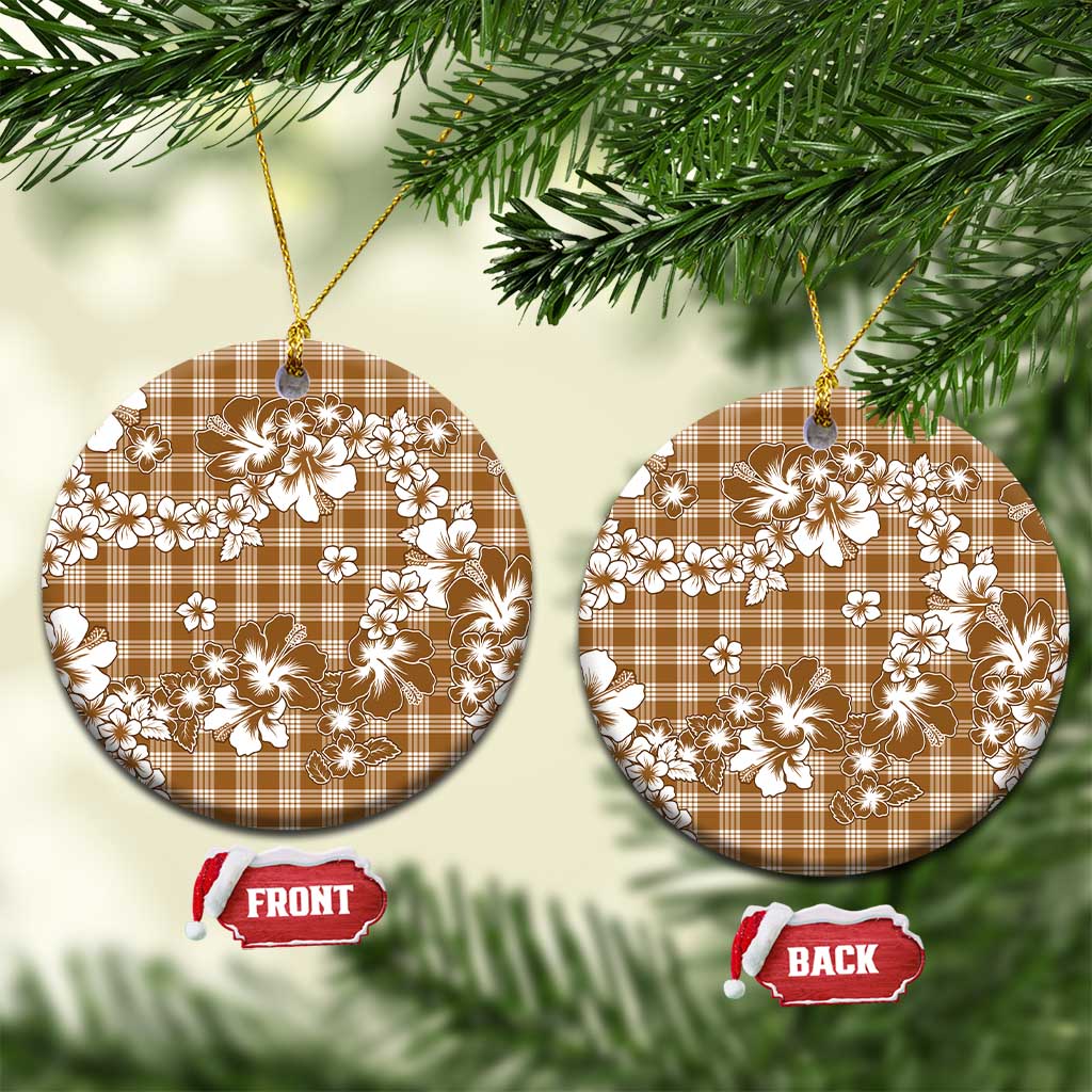 Hibiscus Pakala Bronze Brown Ceramic Ornament Tropical Floral Stylized LT01 Circle Brown - Polynesian Pride