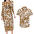Hibiscus Pakala Bronze Brown Couples Matching Long Sleeve Bodycon Dress and Hawaiian Shirt Tropical Floral Stylized - Polynesian Pride