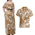 Hibiscus Pakala Bronze Brown Couples Matching Off Shoulder Maxi Dress and Hawaiian Shirt Tropical Floral Stylized - Polynesian Pride