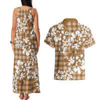 Hibiscus Pakala Bronze Brown Couples Matching Tank Maxi Dress and Hawaiian Shirt Tropical Floral Stylized - Polynesian Pride