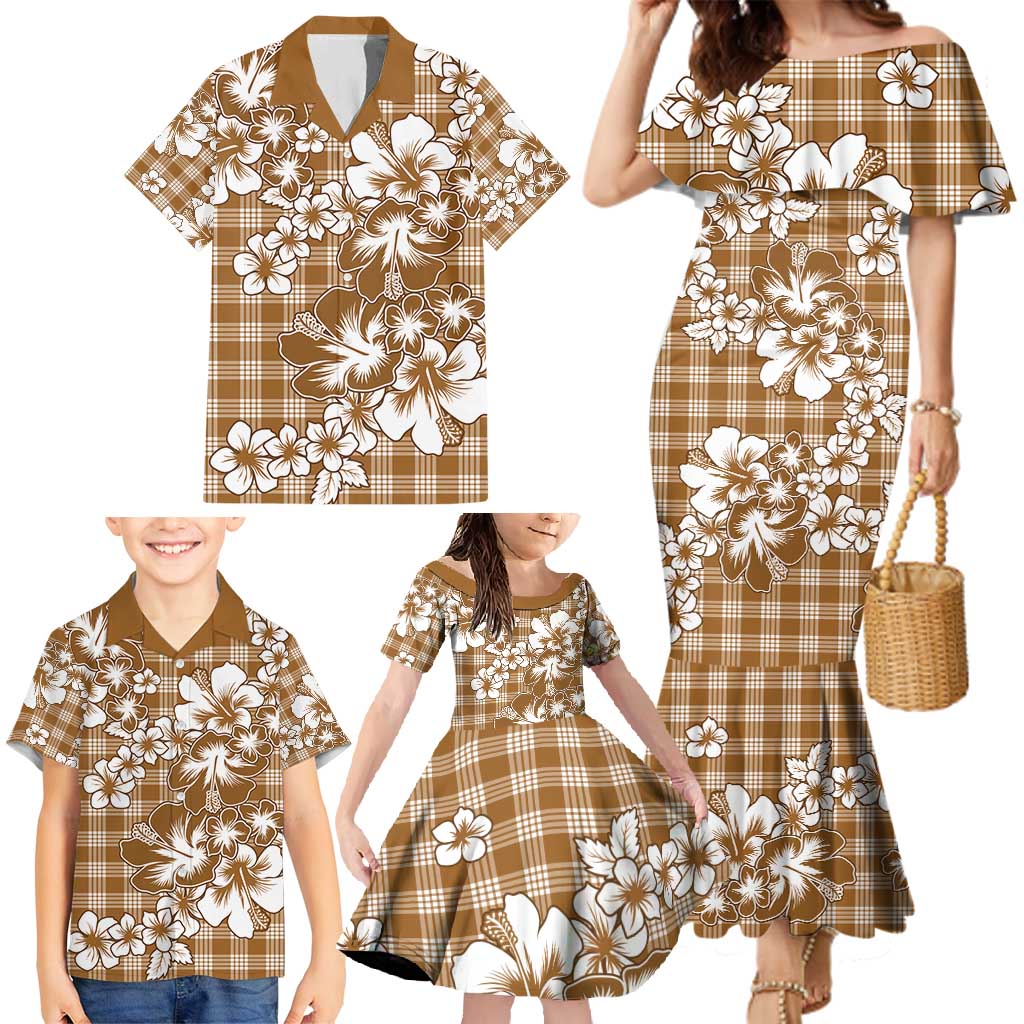 Hibiscus Pakala Bronze Brown Family Matching Mermaid Dress and Hawaiian Shirt Tropical Floral Stylized - Polynesian Pride