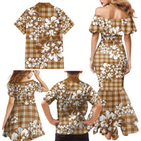 Hibiscus Pakala Bronze Brown Family Matching Mermaid Dress and Hawaiian Shirt Tropical Floral Stylized - Polynesian Pride
