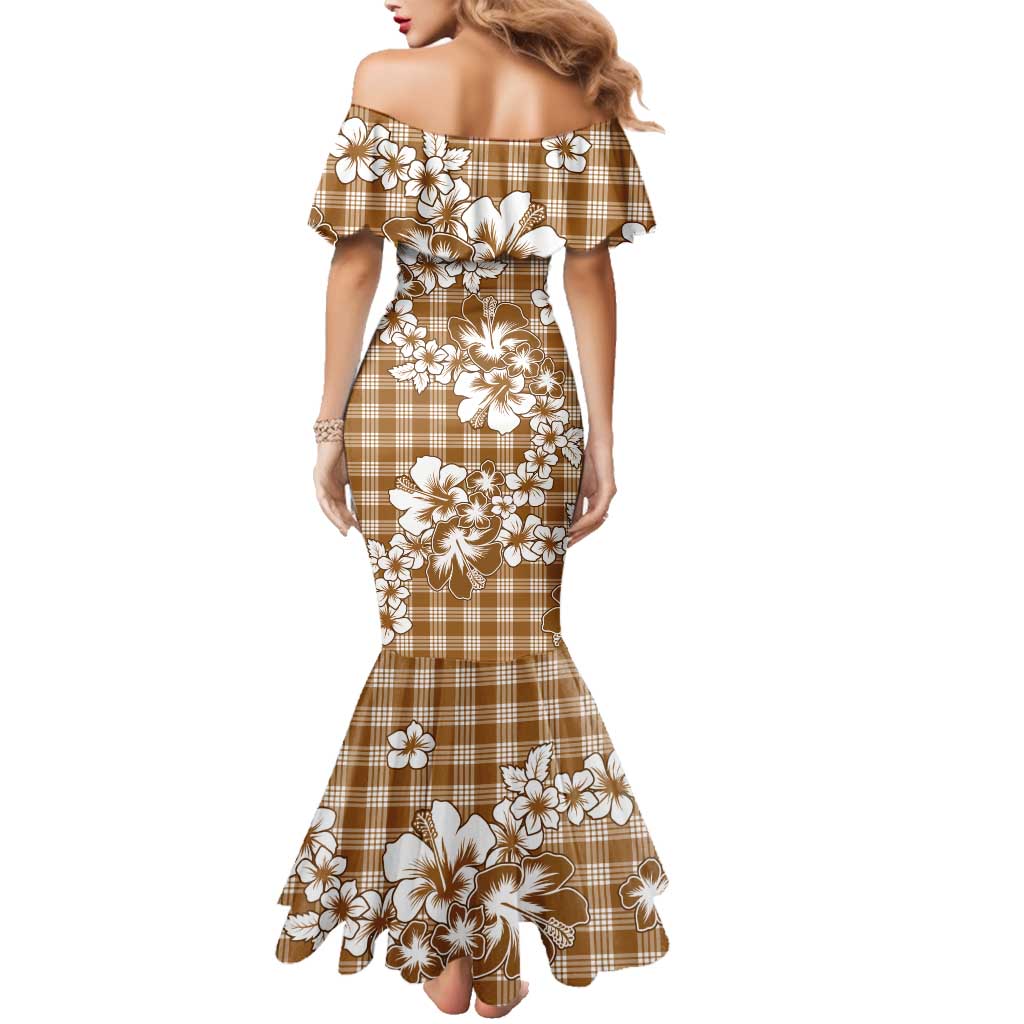 Hibiscus Pakala Bronze Brown Family Matching Mermaid Dress and Hawaiian Shirt Tropical Floral Stylized - Polynesian Pride