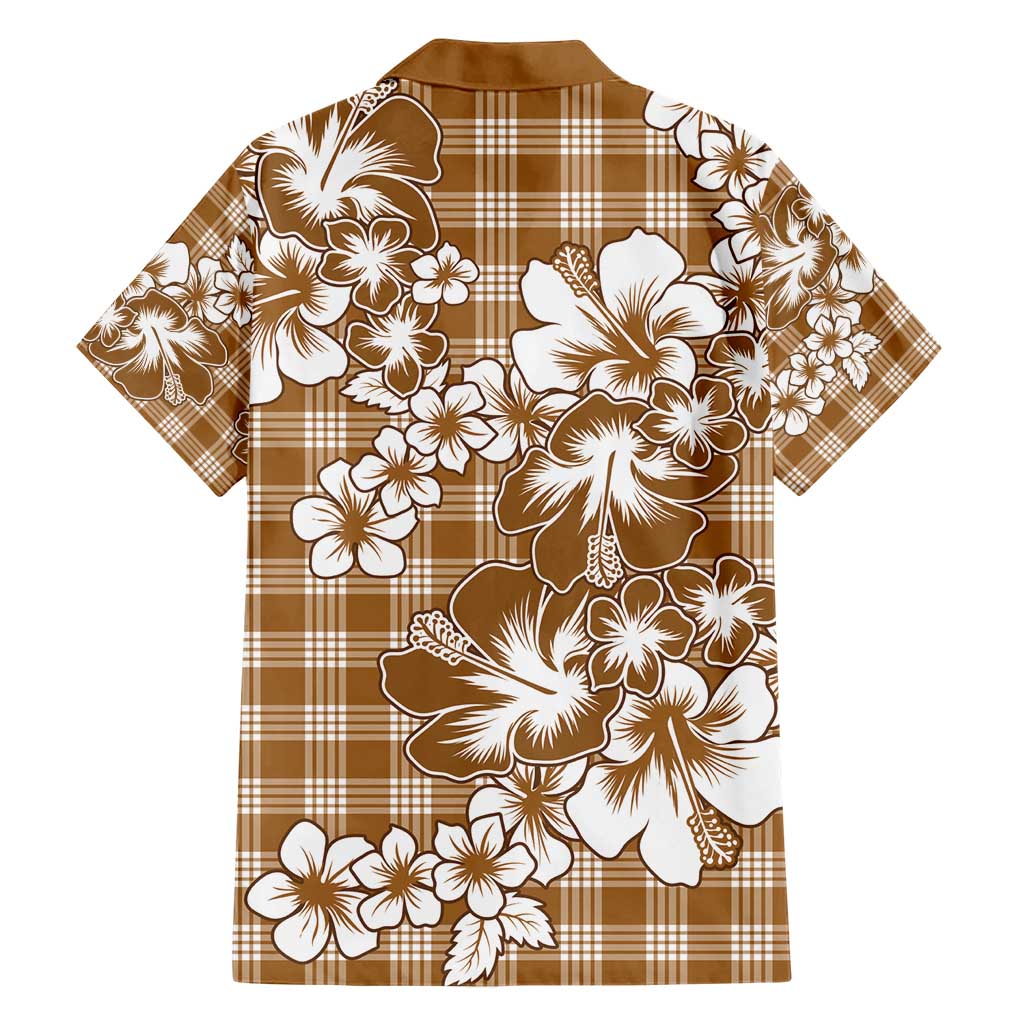 Hibiscus Pakala Bronze Brown Family Matching Short Sleeve Bodycon Dress and Hawaiian Shirt Tropical Floral Stylized - Polynesian Pride