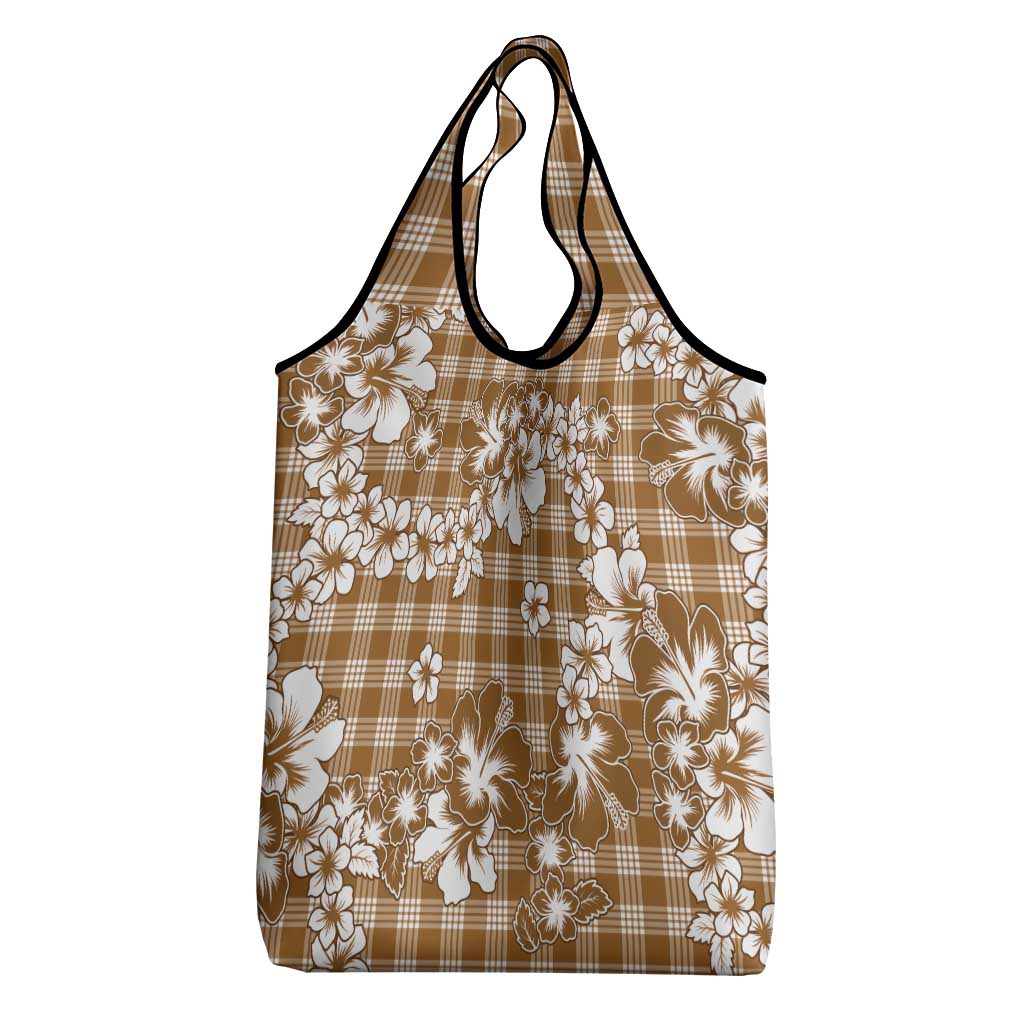 Hibiscus Pakala Bronze Brown Grocery Bag Tropical Floral Stylized - Polynesian Pride