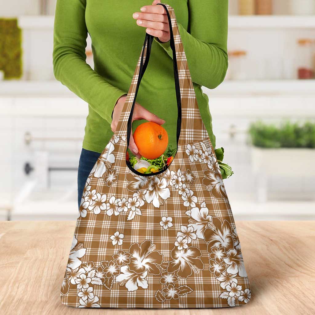 Hibiscus Pakala Bronze Brown Grocery Bag Tropical Floral Stylized - Polynesian Pride