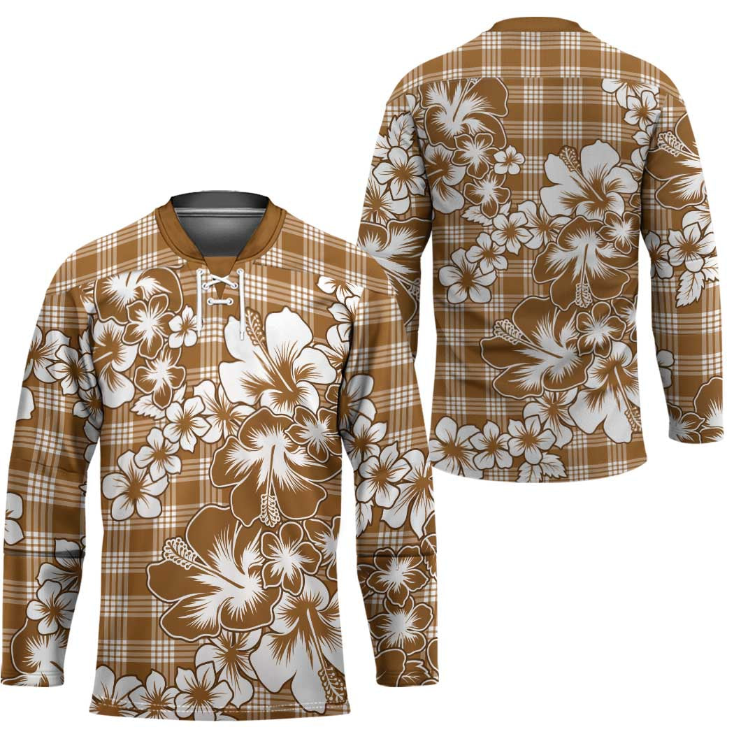 Hibiscus Pakala Bronze Brown Hockey Jersey Tropical Floral Stylized - Polynesian Pride