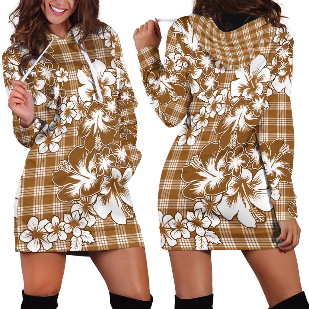 Hibiscus Pakala Bronze Brown Hoodie Dress Tropical Floral Stylized - Polynesian Pride